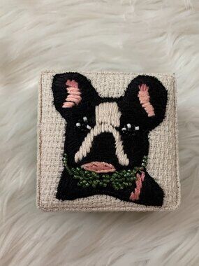 ANTHROPOLOGIE Embroidered Dog Jewelry Box